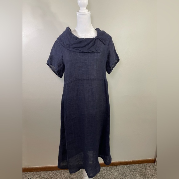 NWT Flax Navy Cowl Neck Linen Maxi Dress Size P/S - Picture 2 of 12